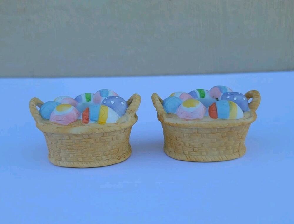 Lillian Vernon Ceramic Easter Eggs Basket Candle Holder Set 2 #LV7137
